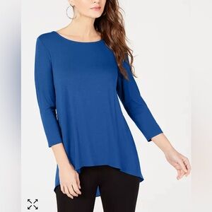 Alfani Women's Blue 3/4 Sleeve Hi Low Tunic Top